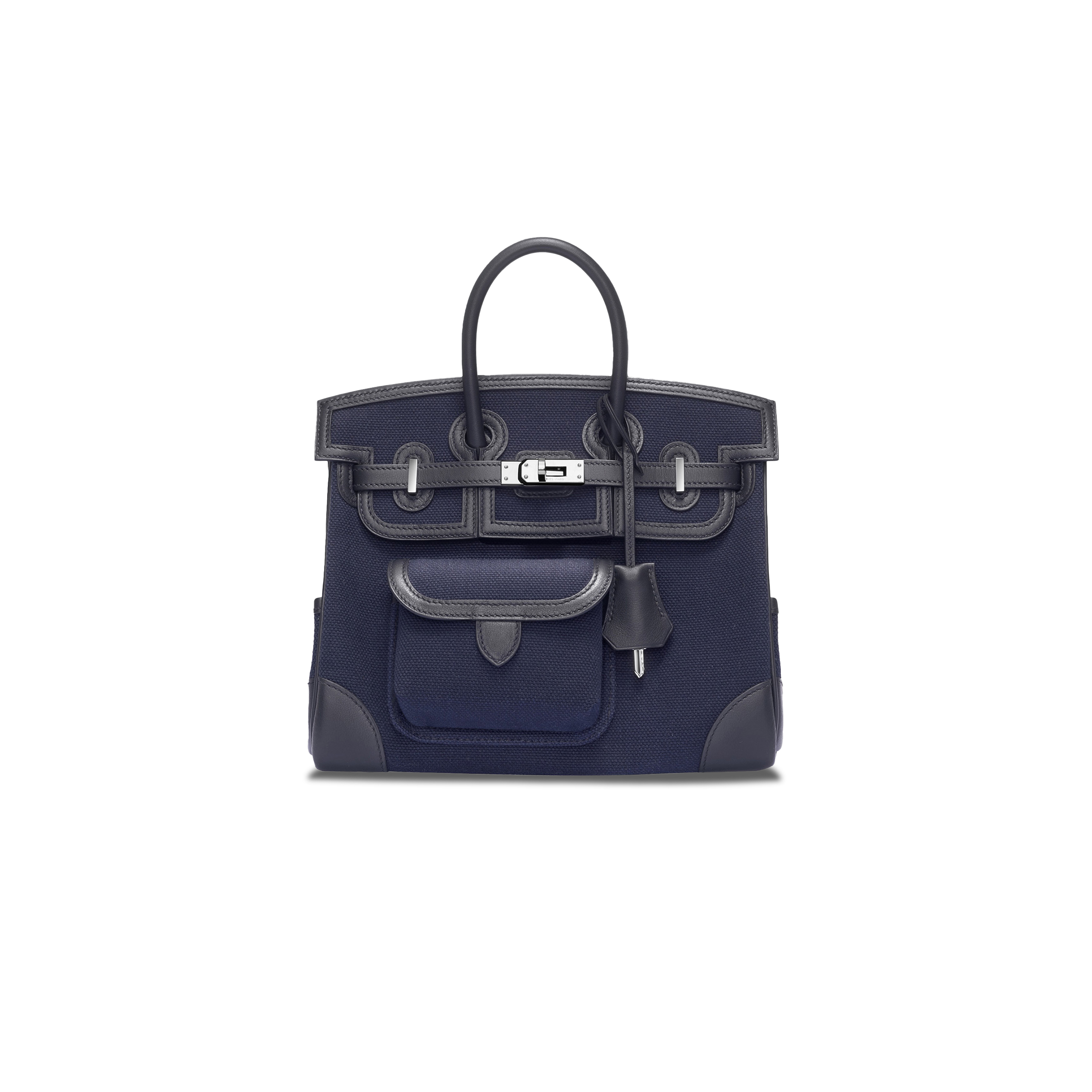 HERMES MASTER BIRKIN 25 NAVY BLUE CANVAS SILVER BUCKLE UNISEX BAG MSBK3418810 (25*20*13cm)